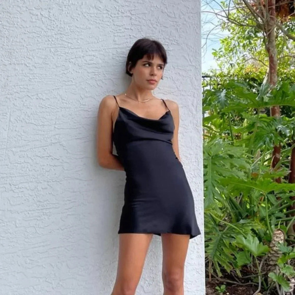 Urban Outfitters UO Mallory Cowl Neck Satin Like Slip Dress Black Size Small - Picture 1 of 12